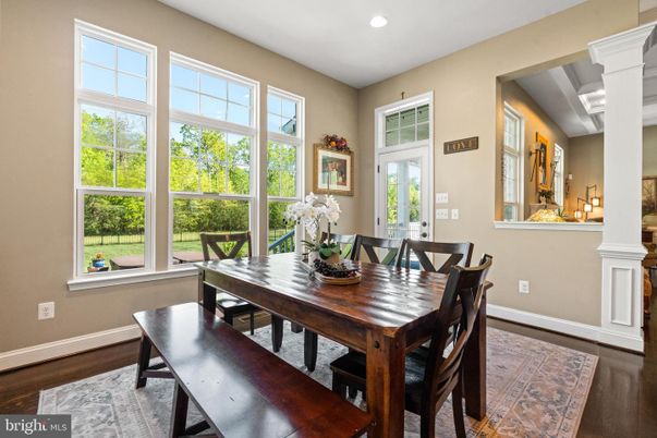 Dining room, Interior, Recessed Lighting, Wood Texture Flooring