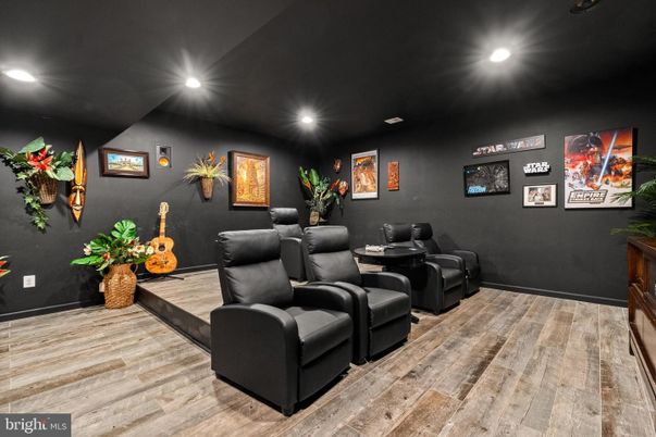 Home Theatre Room, Interior, Recessed Lighting, Theatre Room, Wood Texture Flooring