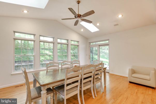 Dining room, Interior, Recessed Lighting, Wood Texture Flooring