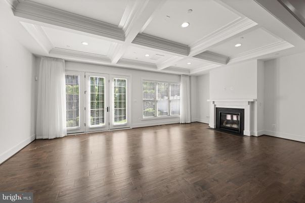 Empty room, Fireplace, Interior, Recessed Lighting, Wood Texture Flooring