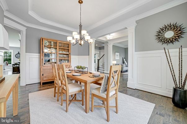 Chandelier, Dining room, Interior, Wood Texture Flooring