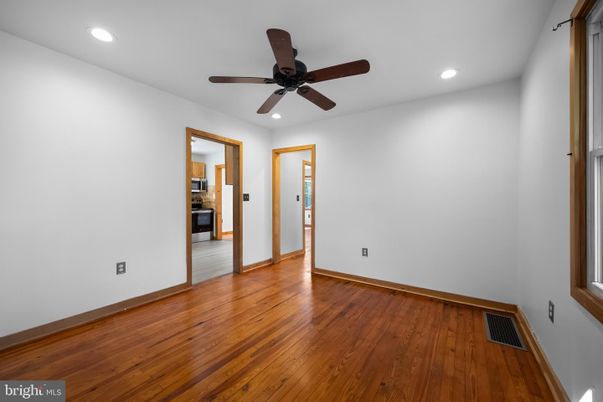 Empty room, Interior, Kitchen, Recessed Lighting, Wood Texture Flooring