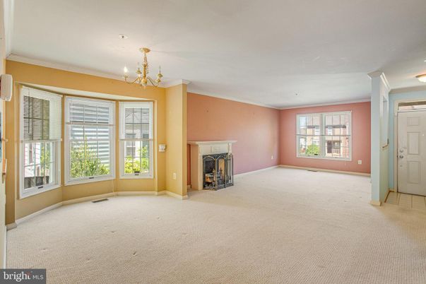 Chandelier, Empty room, Fireplace, Interior