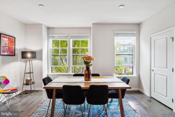 Dining room, Interior, Recessed Lighting, Wood Texture Flooring