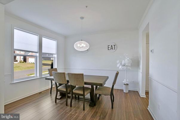 Dining room, Interior, Pendant Lights, Wood Texture Flooring
