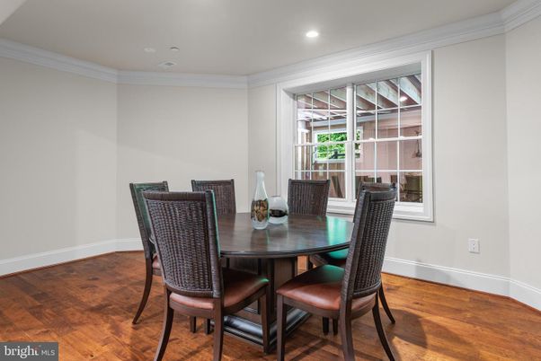 Dining room, Interior, Recessed Lighting, Wood Texture Flooring