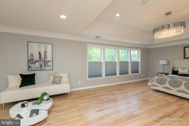 Bedroom, Chandelier, Interior, Living room, Recessed Lighting, Wood Texture Flooring