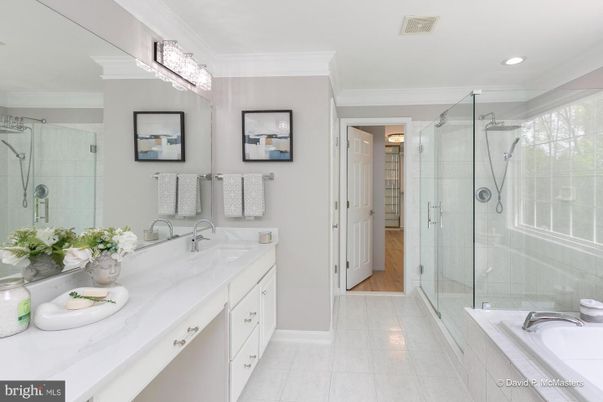 Bathroom, Dual Sink Vanities, Glass Shower, Interior, Recessed Lighting