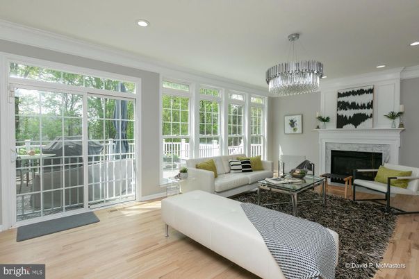 Chandelier, Fireplace, Interior, Living room, Recessed Lighting, Wood Texture Flooring