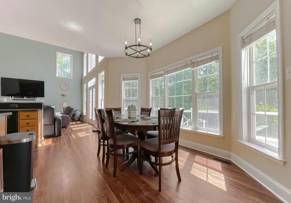 Dining room, Interior, Living room, Pendant Lights, Wood Texture Flooring