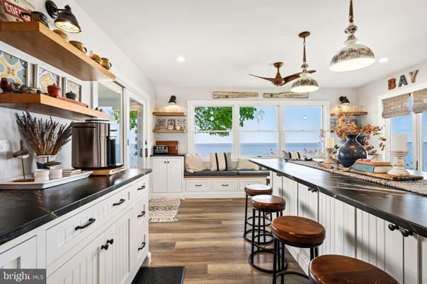 Interior, Kitchen, Pendant Lights, Recessed Lighting, Water, Wood Texture Flooring