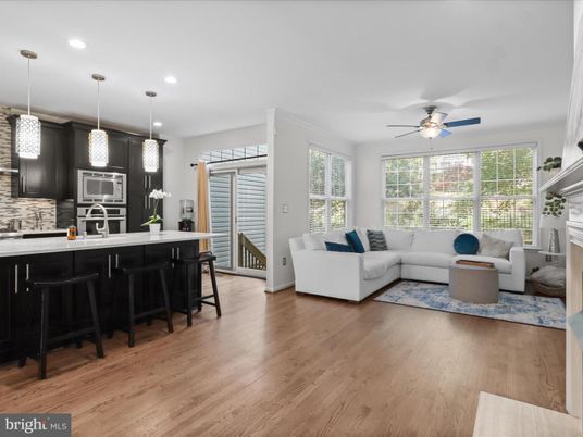 Fireplace, Interior, Kitchen, Living room, Pendant Lights, Recessed Lighting, Wood Texture Flooring