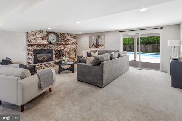 Fireplace, Interior, Living room, Recessed Lighting, Stone Walls
