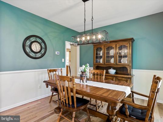 Dining room, Interior, Pendant Lights, Wood Texture Flooring