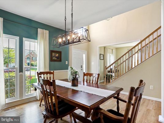 Chandelier, Dining room, Interior, Pendant Lights, Wood Texture Flooring