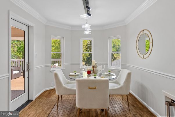 Dining room, Interior, Pendant Lights, Wood Texture Flooring