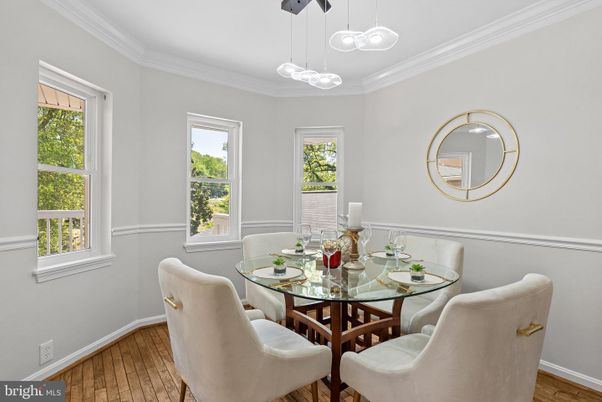 Dining room, Interior, Pendant Lights, Wood Texture Flooring