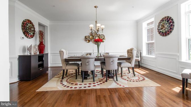 Chandelier, Dining room, Interior, Wood Texture Flooring