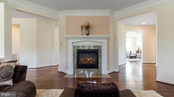 Fireplace, Interior, Recessed Lighting, Wood Texture Flooring