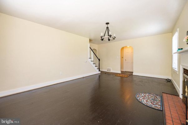 Chandelier, Empty room, Fireplace, Interior, Wood Texture Flooring