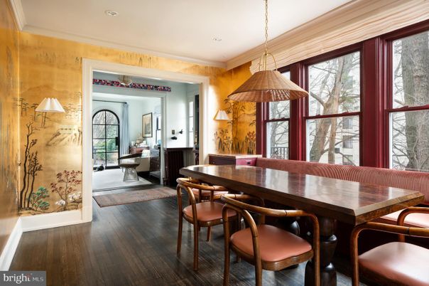 Dining room, Interior, Pendant Lights, Recessed Lighting, Wood Texture Flooring