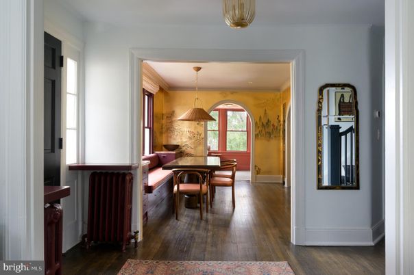 Dining room, Interior, Pendant Lights, Wood Texture Flooring