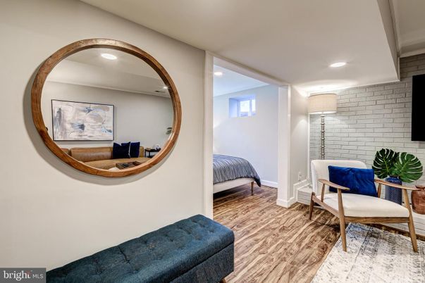 Bedroom, Interior, Recessed Lighting, Stone Walls, Wood Texture Flooring