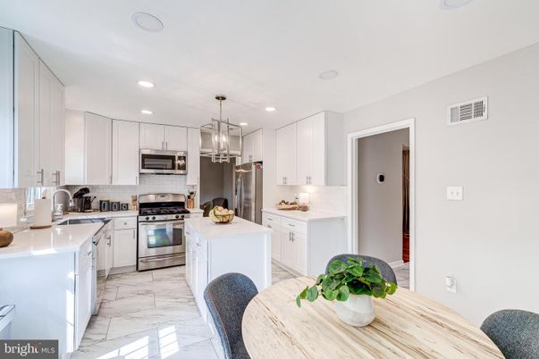 Interior, Kitchen, Marble, Pendant Lights, Recessed Lighting, Stainless Steel Appliances
