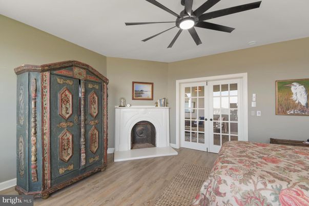 Bedroom, Fireplace, Interior, Wood Texture Flooring