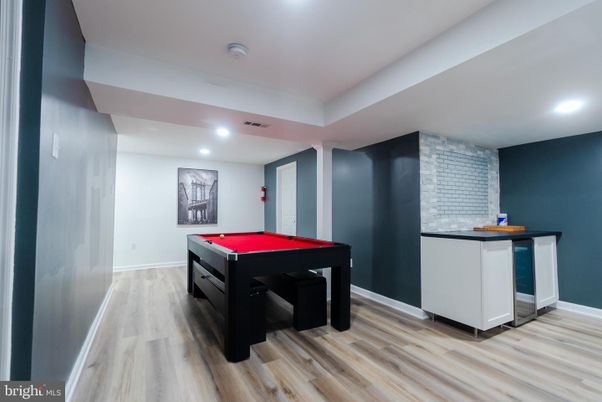 Billiard Table, Game Room, Interior, Recessed Lighting, Wood Texture Flooring
