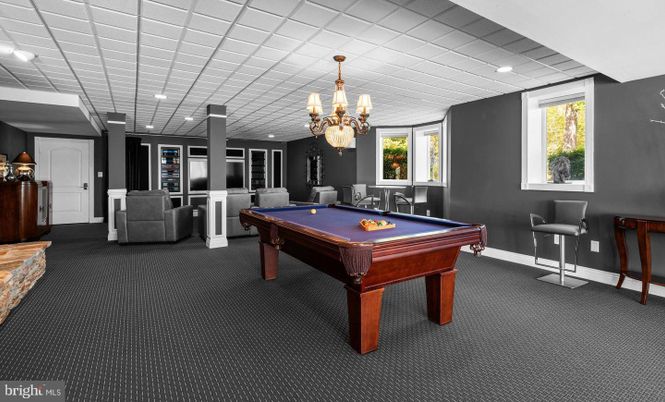 Billiard Table, Chandelier, Game Room, Interior, Recessed Lighting