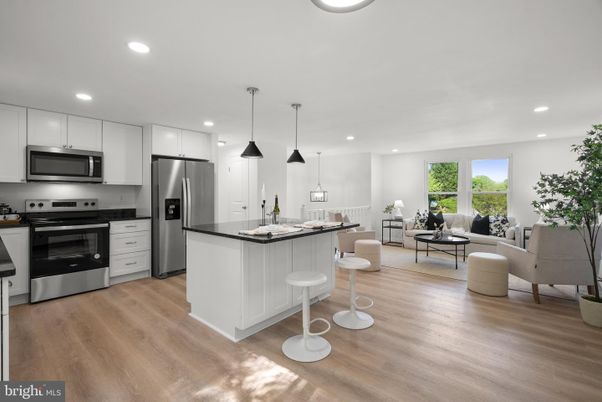 Interior, Kitchen, Living room, Pendant Lights, Recessed Lighting, Stainless Steel Appliances, Wood Texture Flooring