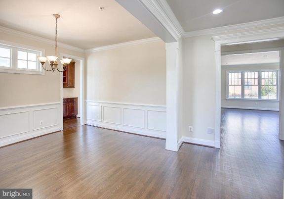 Chandelier, Empty room, Interior, Recessed Lighting, Wood Texture Flooring