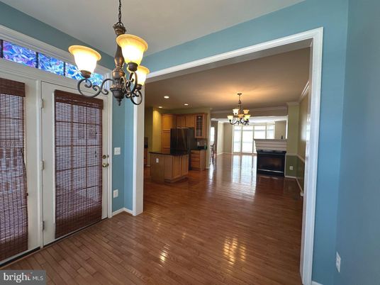 Chandelier, Empty room, Interior, Kitchen, Pendant Lights, Recessed Lighting, Wood Texture Flooring
