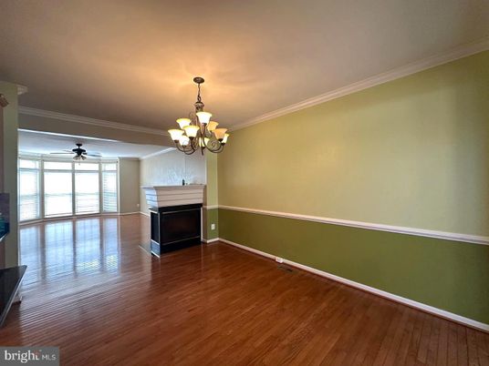 Chandelier, Empty room, Fireplace, Interior, Wood Texture Flooring