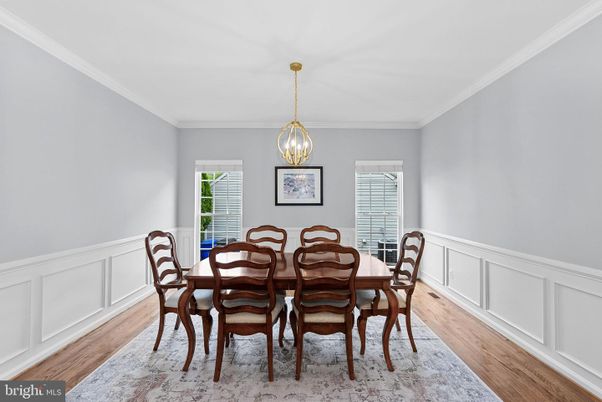 Dining room, Interior, Pendant Lights, Wood Texture Flooring