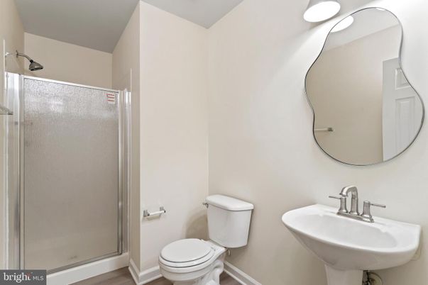 Bathroom, Glass Shower, Interior, Wood Texture Flooring
