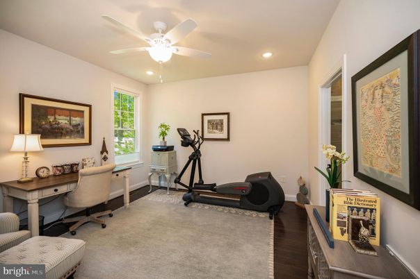 Fitness Equipment, Home Office, Interior, Recessed Lighting, Wood Texture Flooring