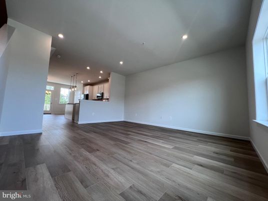 Empty room, Interior, Kitchen, Pendant Lights, Recessed Lighting, Wood Texture Flooring