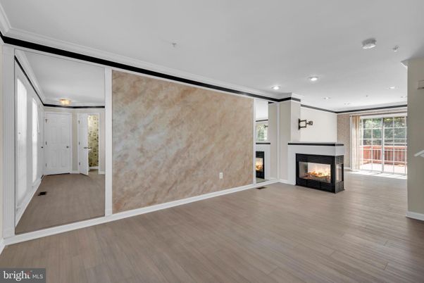 Empty room, Fireplace, Interior, Recessed Lighting, Wood Texture Flooring