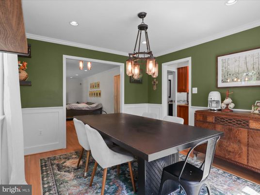 Dining room, Interior, Pendant Lights, Recessed Lighting, Wood Texture Flooring