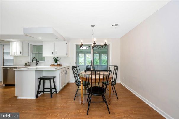 Chandelier, Interior, Kitchen, Recessed Lighting, Wood Texture Flooring