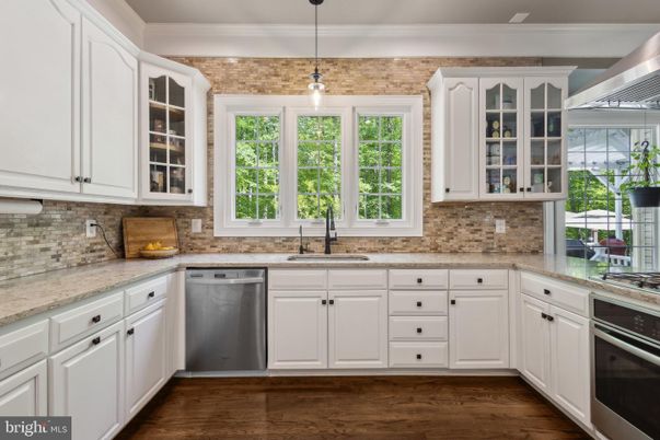Interior, Kitchen, Pendant Lights, Stainless Steel Appliances, Wood Texture Flooring