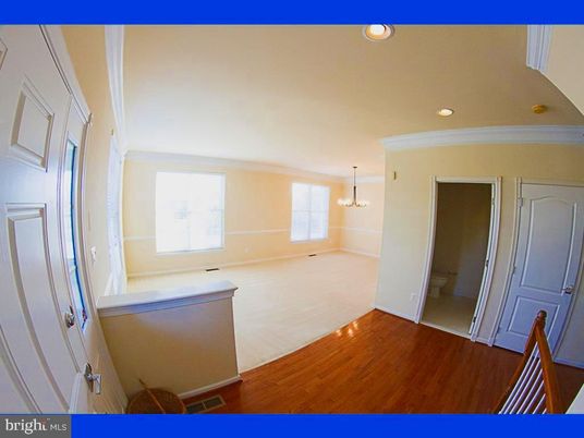 Chandelier, Empty room, Interior, Recessed Lighting, Wood Texture Flooring