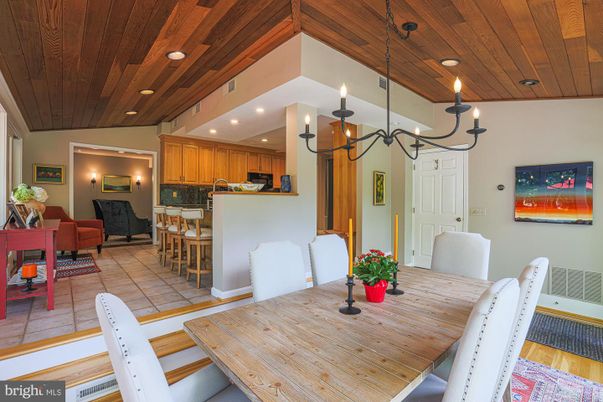 Chandelier, Dining room, Interior, Kitchen, Living room, Pendant Lights, Recessed Lighting, Wooden Ceilings