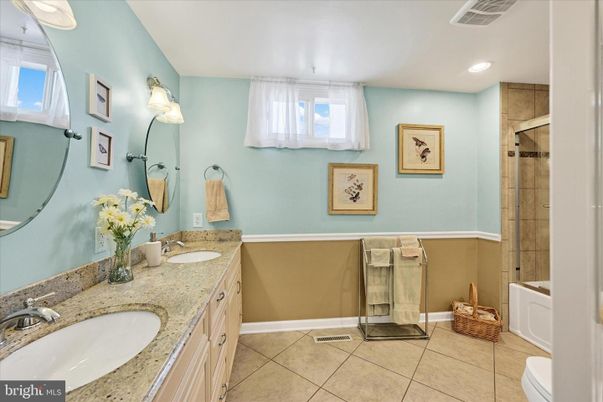 Bathroom, Dual Sink Vanities, Glass Shower, Interior, Recessed Lighting
