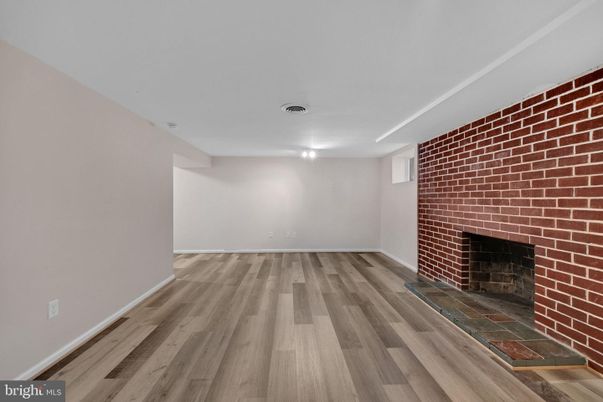 Empty room, Fireplace, Interior, Stone Walls, Wood Texture Flooring