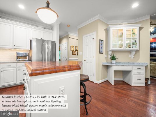 Interior, Kitchen, Recessed Lighting, Stainless Steel Appliances, Tile Countertops, Wood Texture Flooring