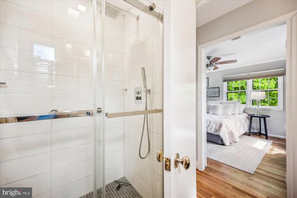 Bathroom, Bedroom, Glass Shower, Interior, Wood Texture Flooring