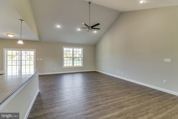Empty room, Interior, Pendant Lights, Recessed Lighting, Wood Texture Flooring